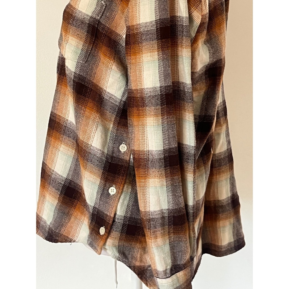 Madewell plaid flannel Button down shirt women's‎ small 100% cotton brown cream - Picture 8 of 13